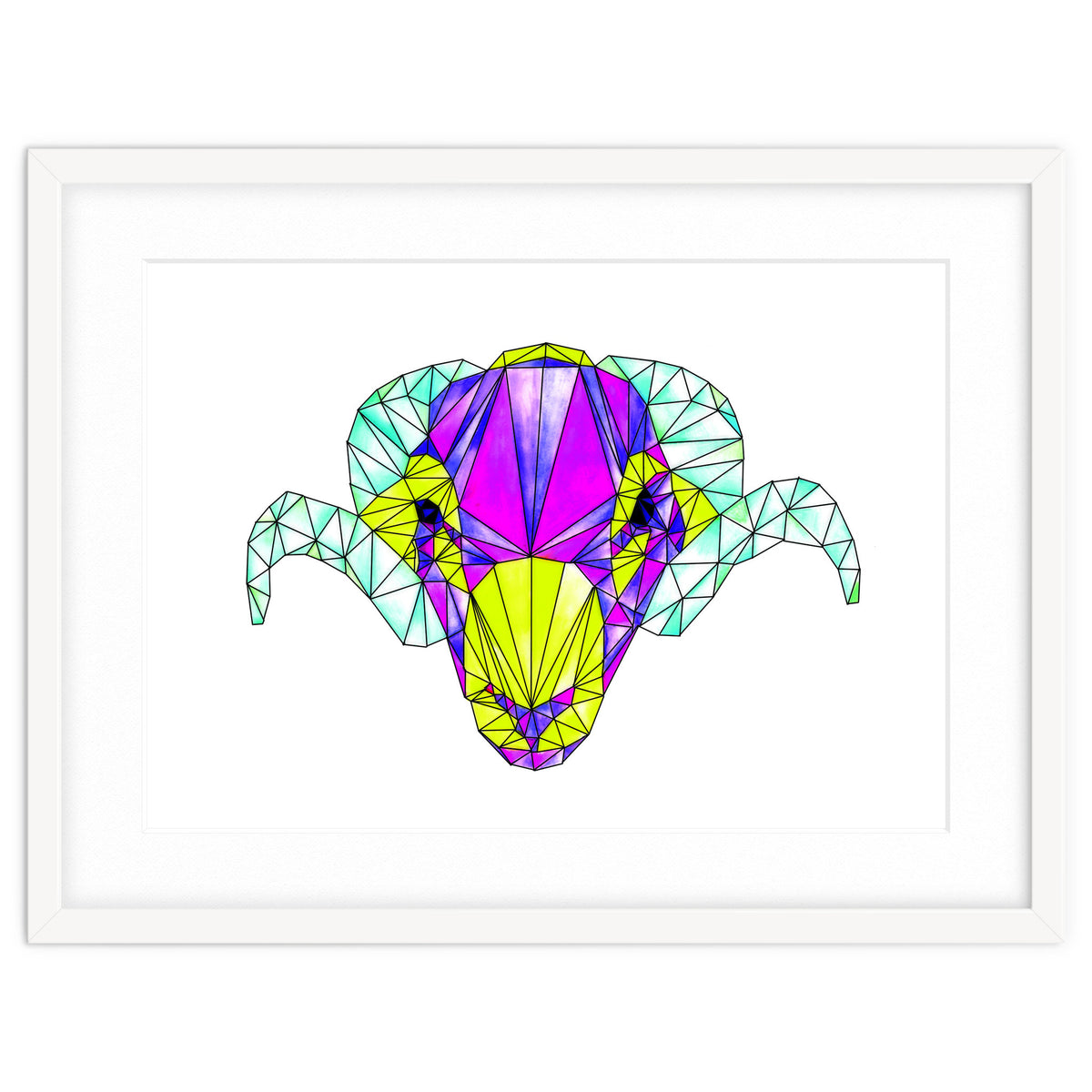 Colourful Geometric Swaledale Sheep Tup with Black Lines