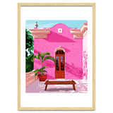 Pink Building Architecture | Pop Art Travel House Painting | Modern Bohemian Décor Spain Palace thumbnail