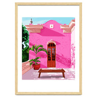 Pink Building Architecture | Pop Art Travel House Painting | Modern Bohemian Décor Spain Palace