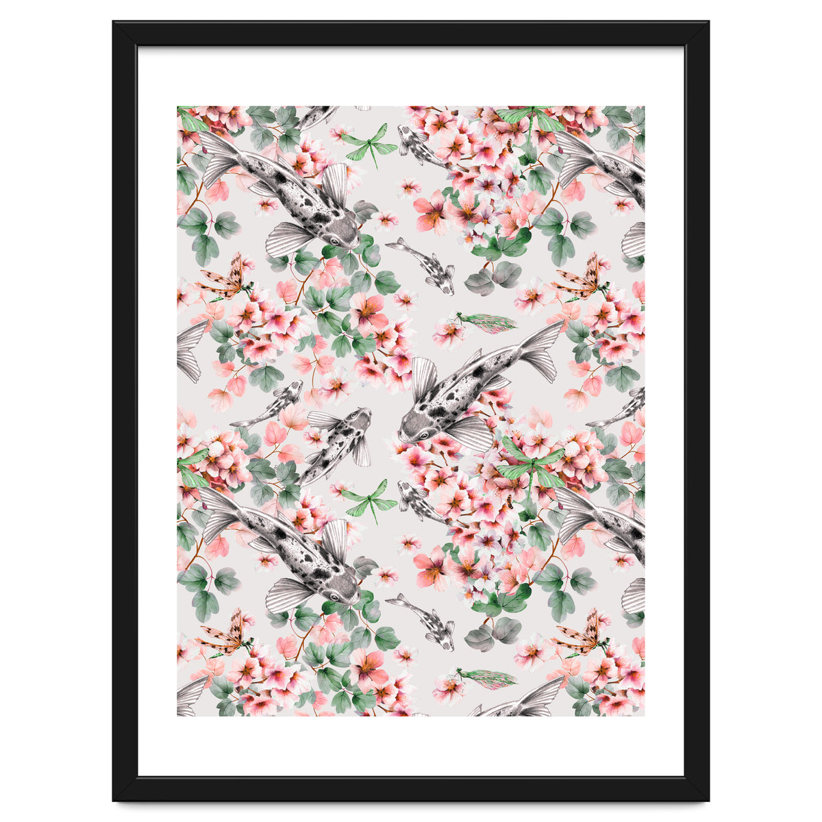 Asian fish among flowers