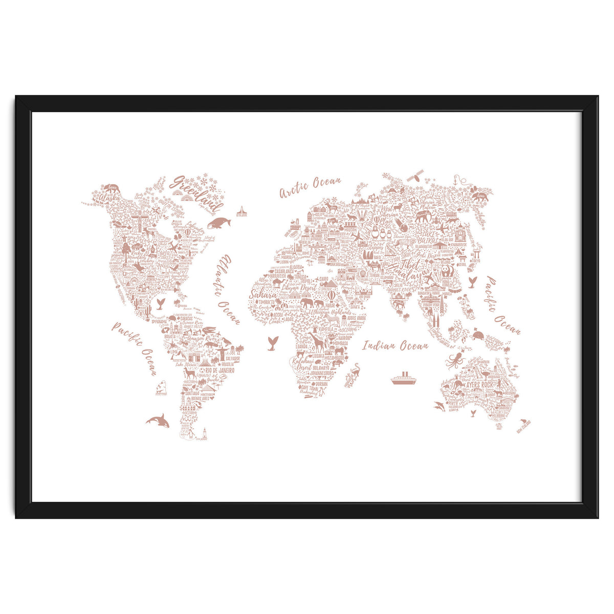Typography World Map in Pink