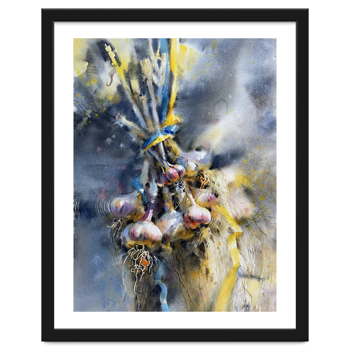 Garlic With Ribbon. Watercolor painting Still life