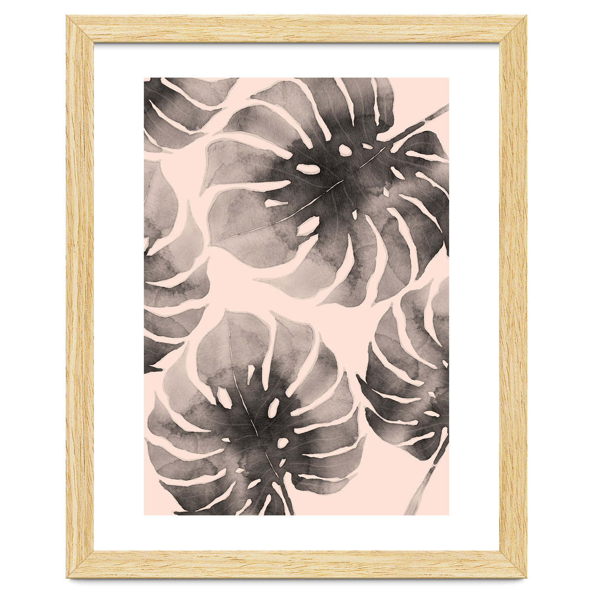 Monstera pink and gray watercolor