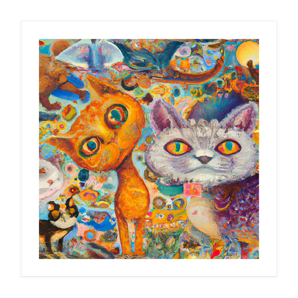 Chaotic and Colorful Fantasy Cat Collage 14 (Print Only)