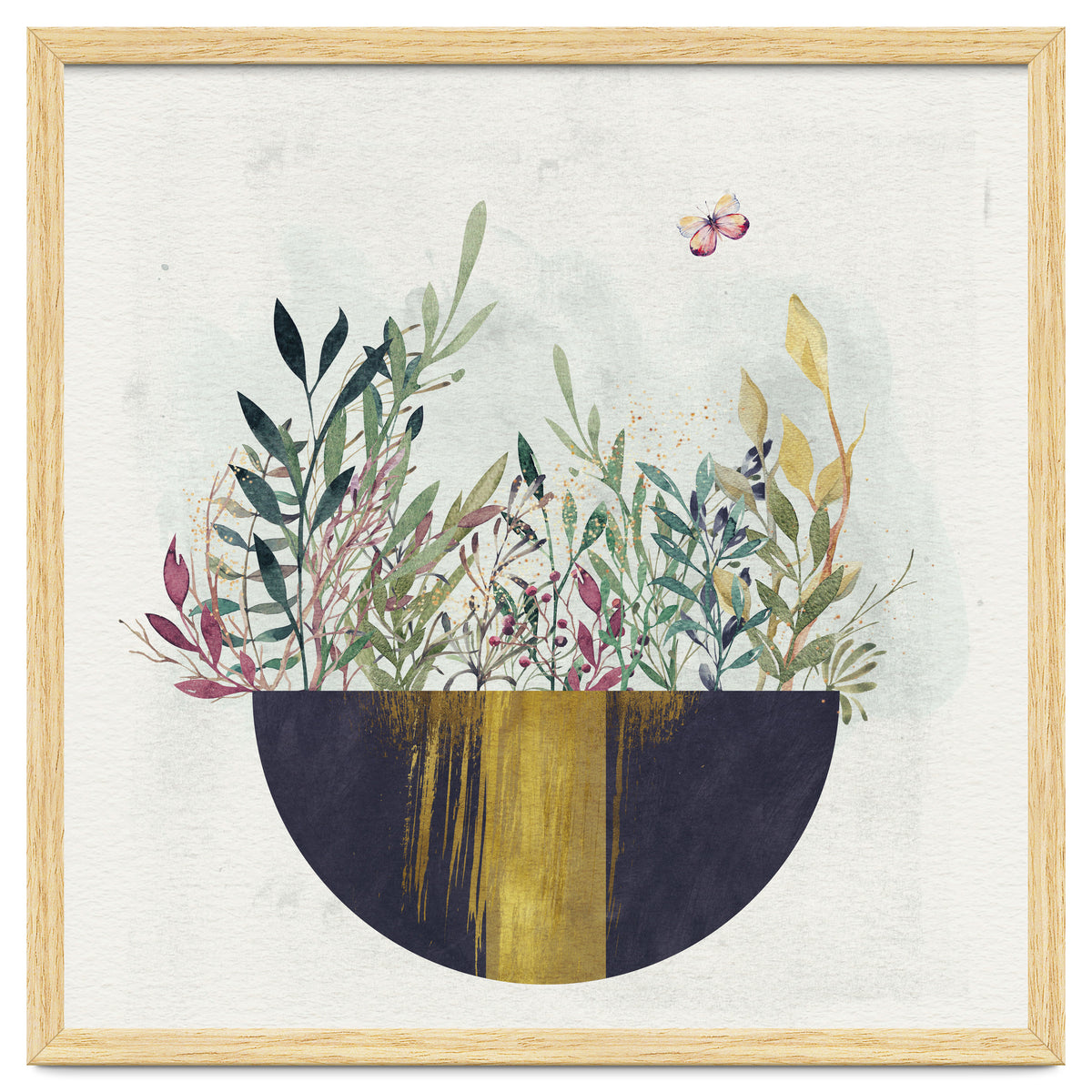 Flowers and leaves in a simple basket