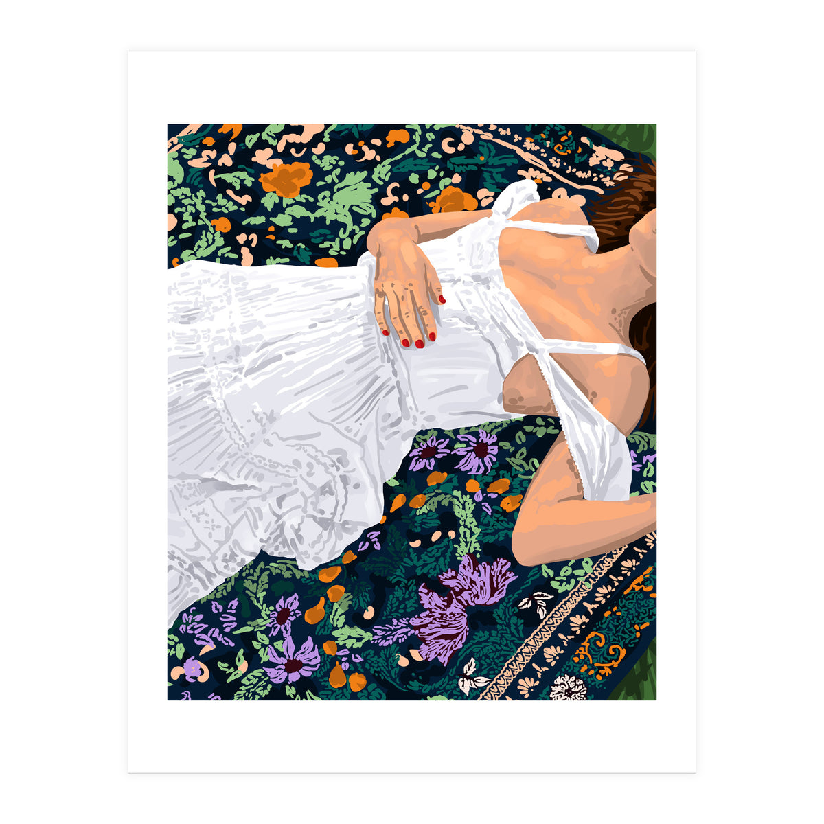 Moroccan Carpet, Bohemian Woman Painting (Print Only)