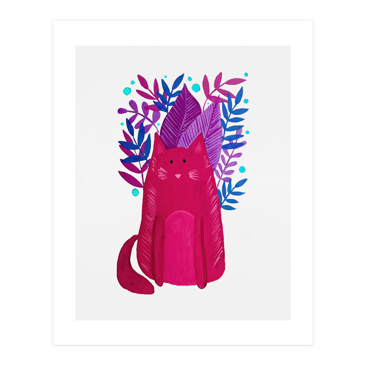 Cute magenta cat with branches (Print Only)
