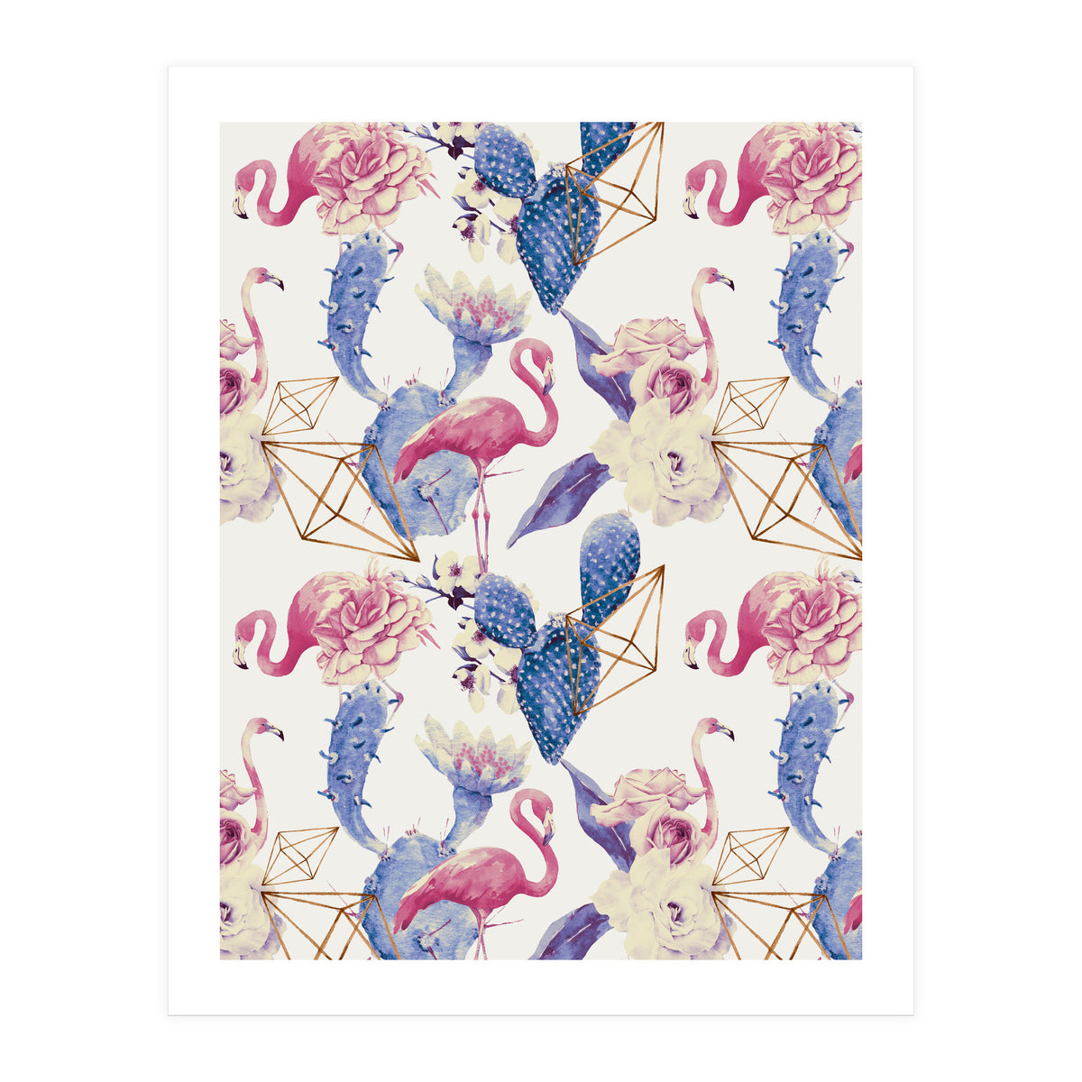 Flamingos, geometric and flowers 02 (Print Only)
