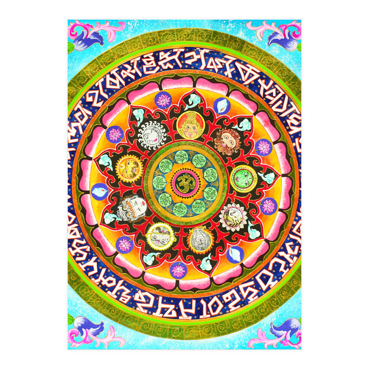 Chakra Mandala, Ayurveda Yoga Aum, Eclectic Colorful Bohemian Sun Sign Moon Sign Zodiac Astrology (Print Only)