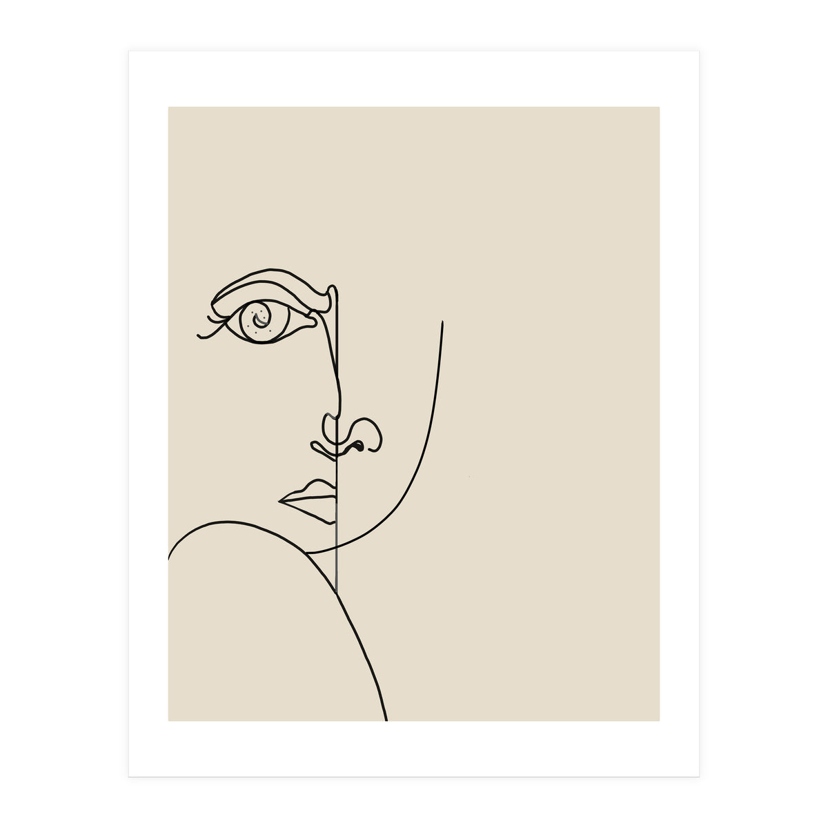Looking Back : Moon Eyes, Abstract Face Line Art, Minimal Drawing Sketch People Scandinavian Neutral (Print Only)