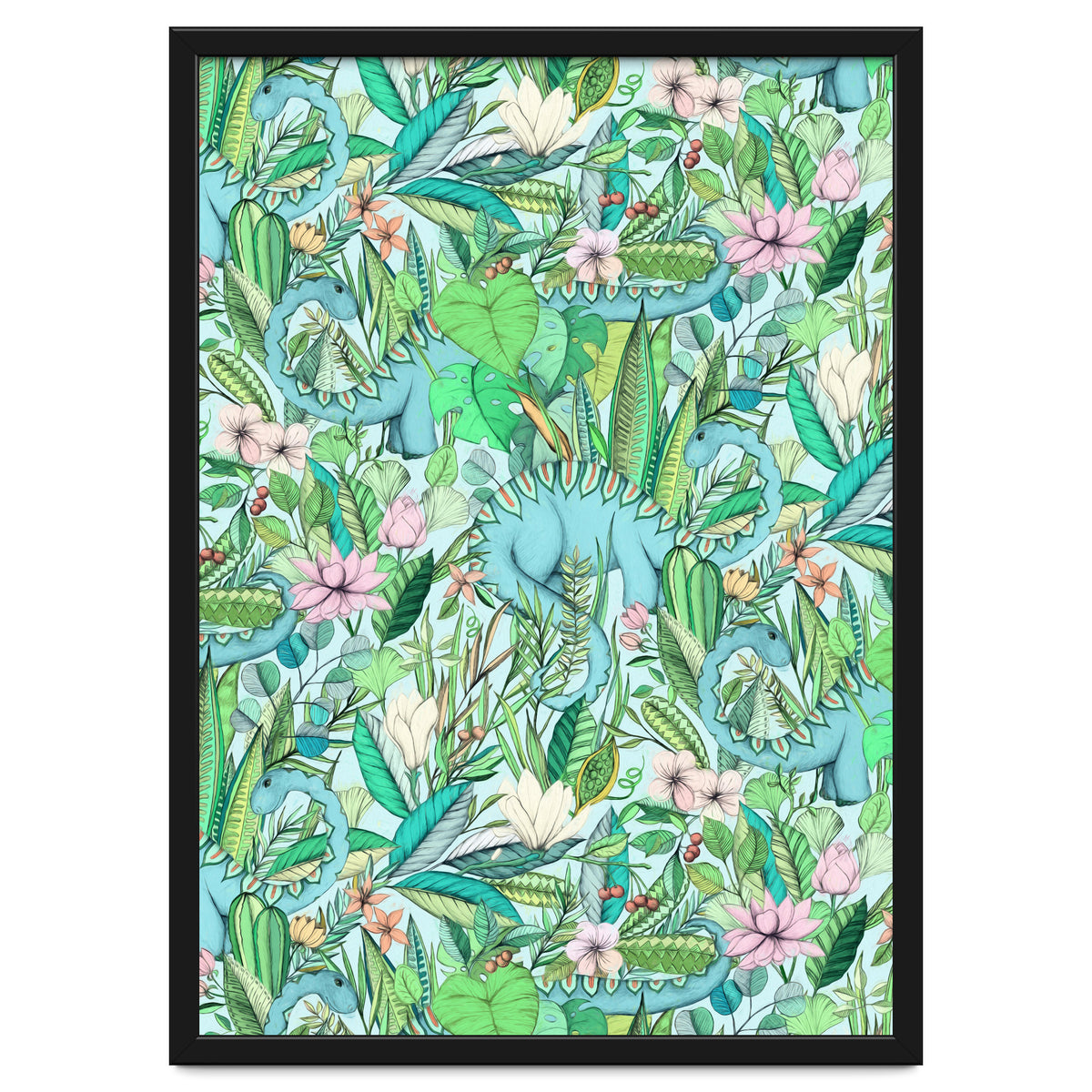 Improbable Botanical with Dinosaurs - soft pastels