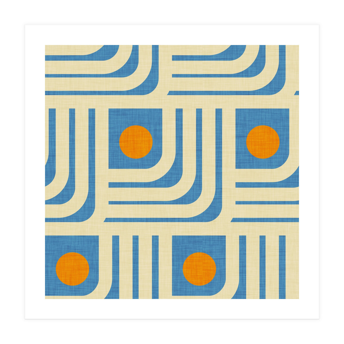70s Curve Lines Blue Orange  (Print Only)