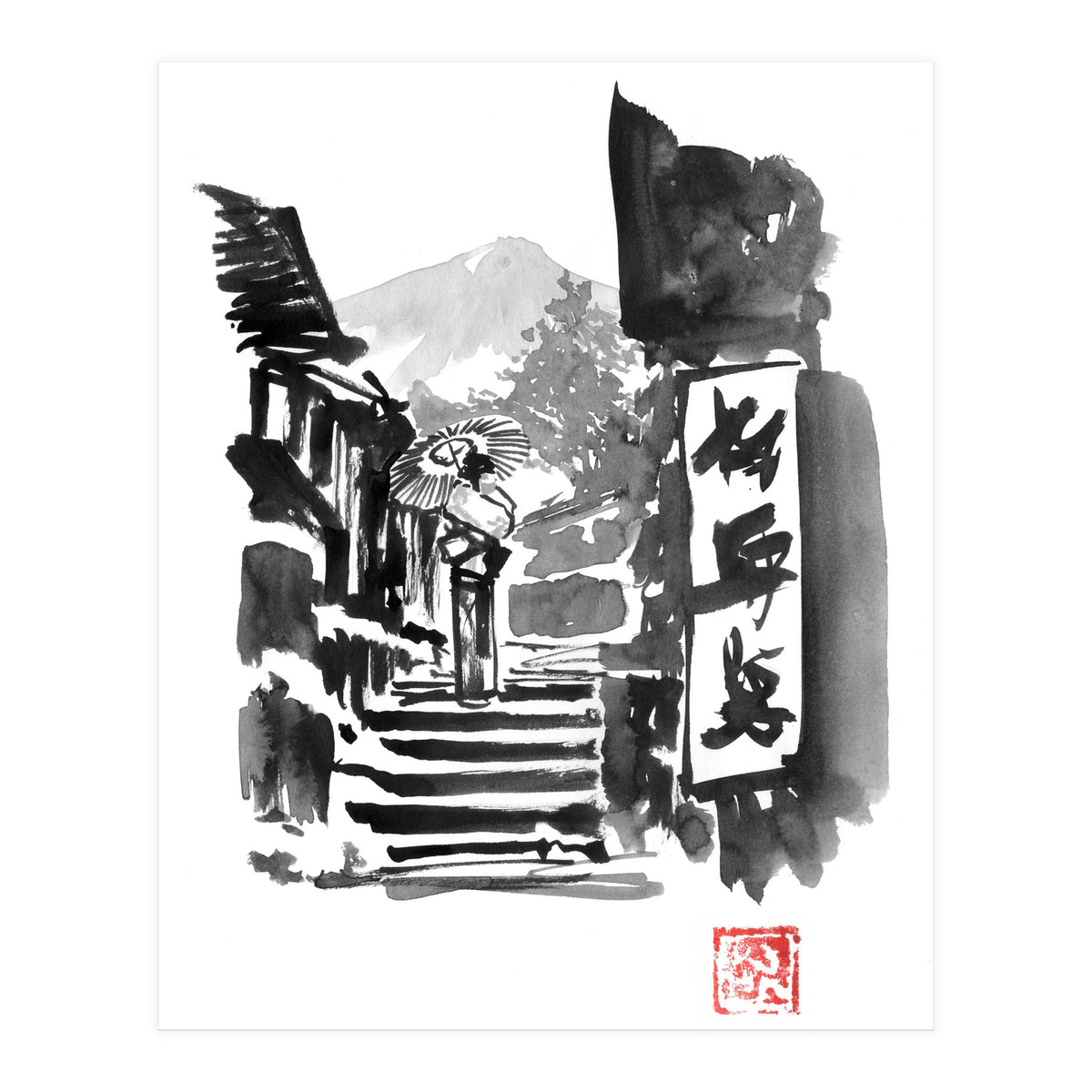 Geisha And Stairs (Print Only)
