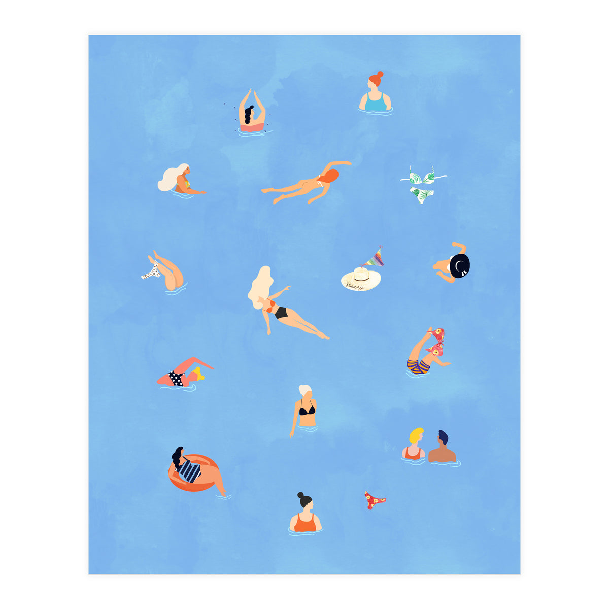 Summer Weekend in The Ocean Watercolor Swim Painting | Travel People Chic Eclectic Boho Fun (Print Only)