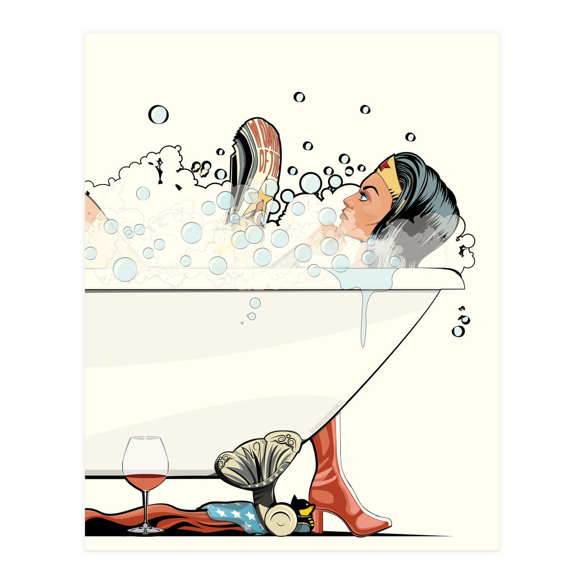 Wonder Woman in the Bath, funny Bathroom Humour (Print Only)