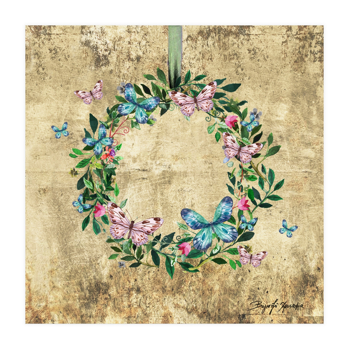 Wreath #Flowers & Butterflies#Royal collection (Print Only)