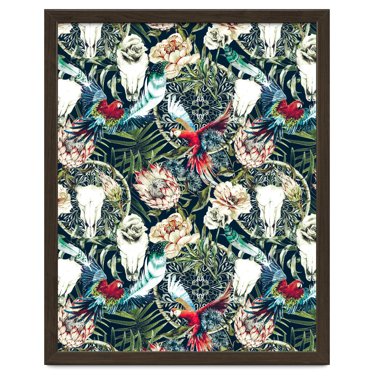 Dark pattern boho skull tropical