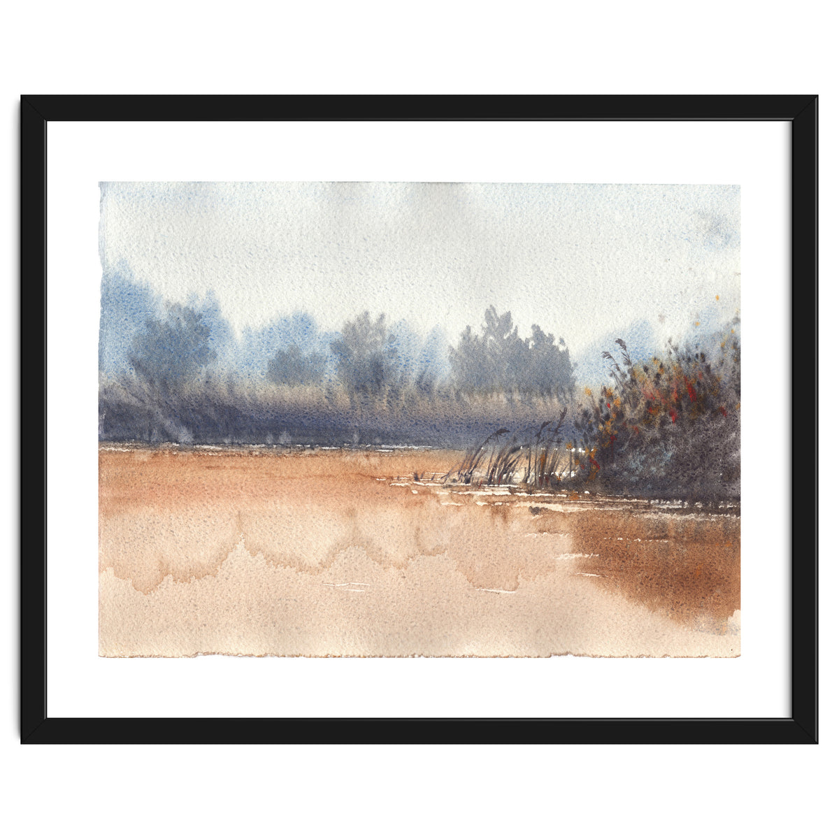 Landscape painting watercolor. Foggy