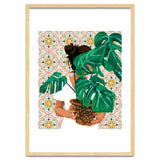 Monstera Plant Lady | Modern Bohemian Morocco Decor | Tropical Botanical Tiles thumbnail