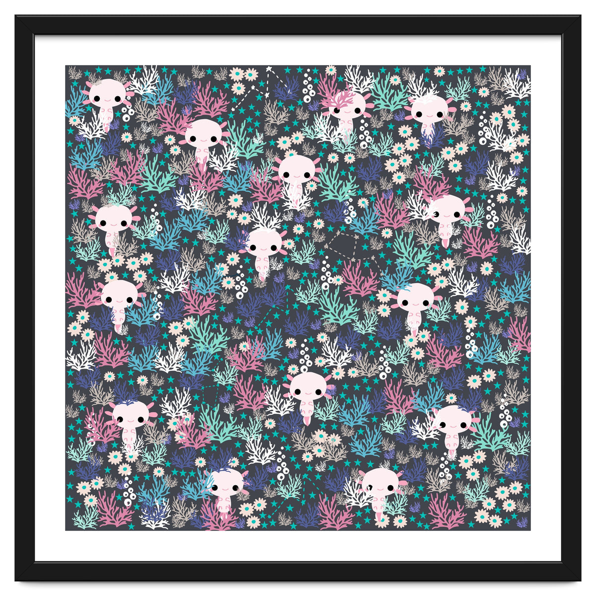 Cute underwater axolotl pattern with coral