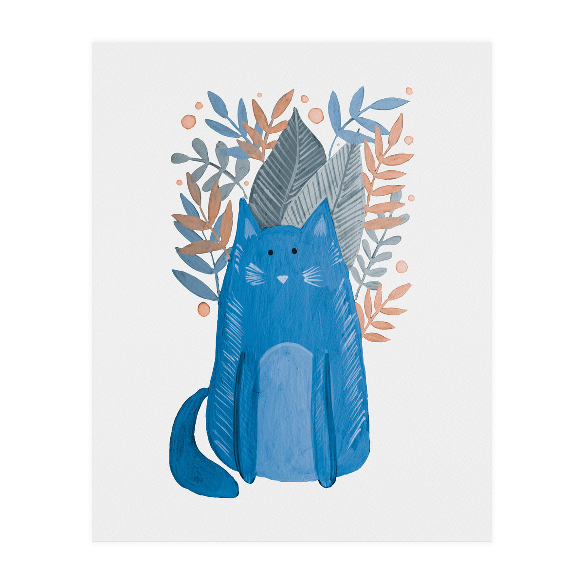 Cute blue cat and branches (Print Only)