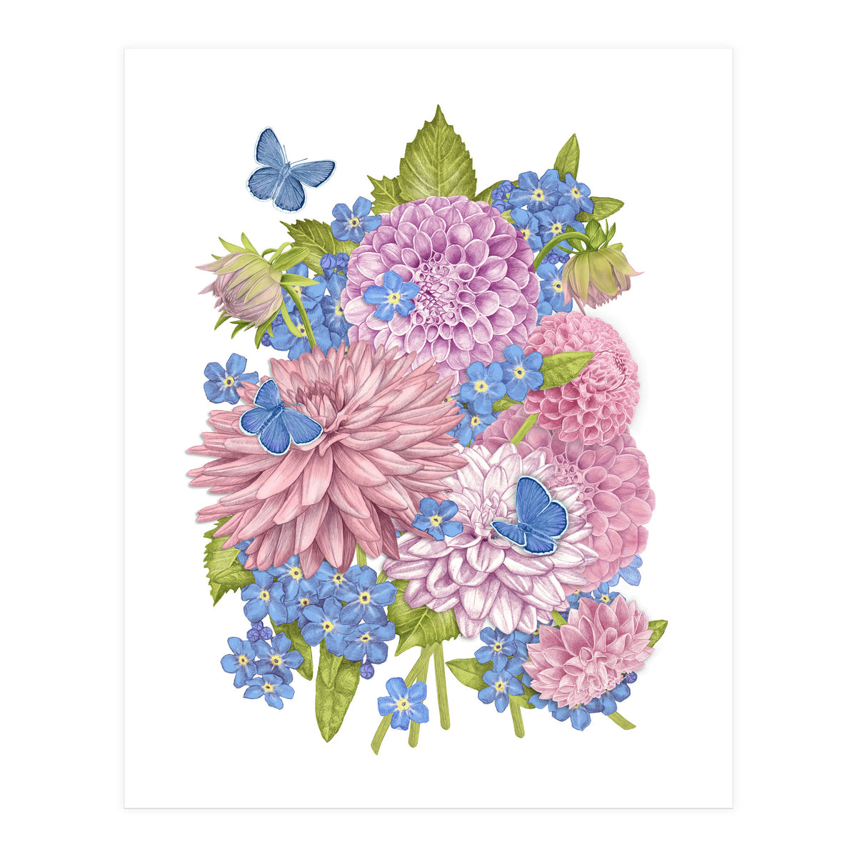 Pink Flowers and Butterflies (Print Only)