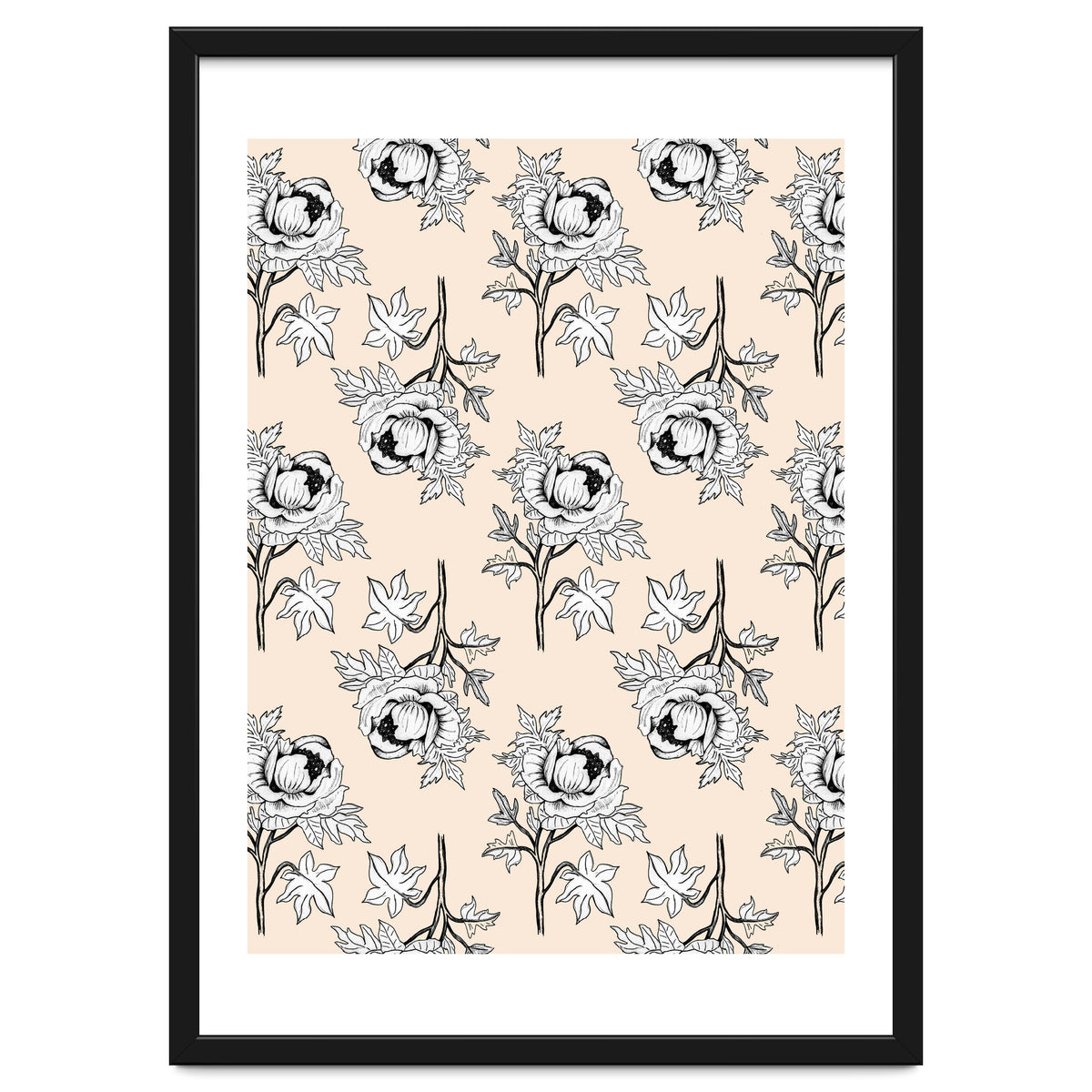 Drawing pattern of roses to pencil on beige