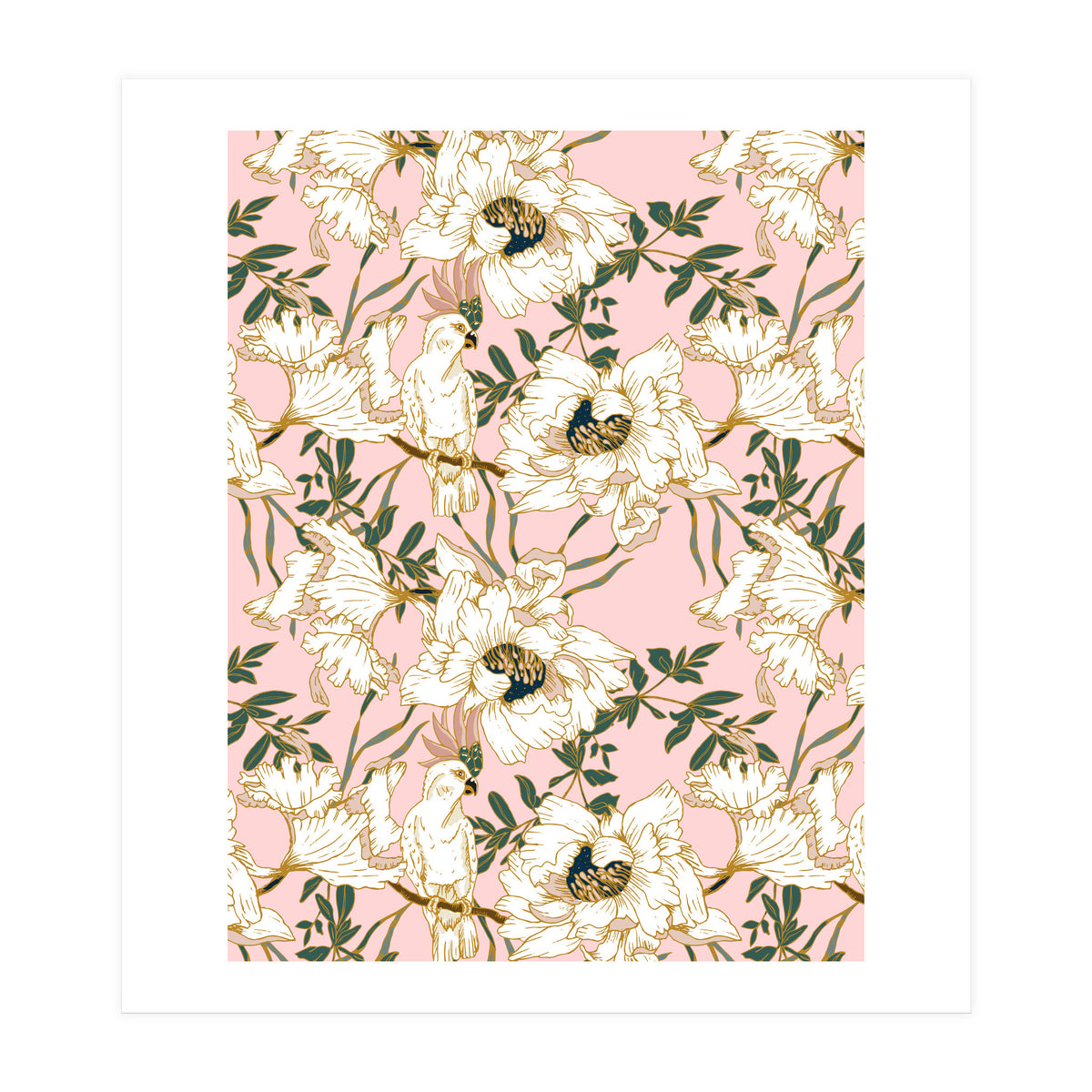 Exotic birds on flowers (Print Only)