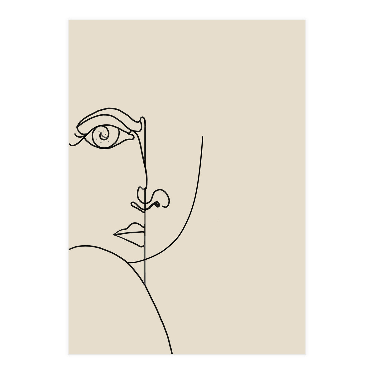 Looking Back : Moon Eyes, Abstract Face Line Art, Minimal Drawing Sketch People Scandinavian Neutral (Print Only)