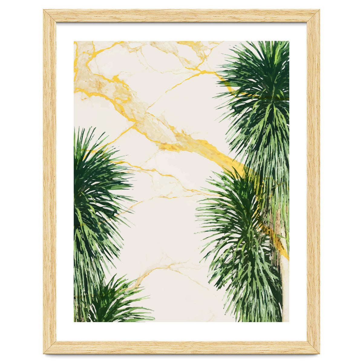 Gold marble texture with palm tree
