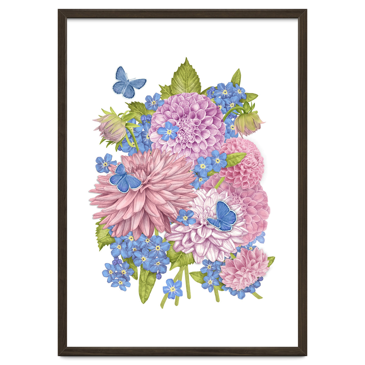 Pink Flowers and Butterflies