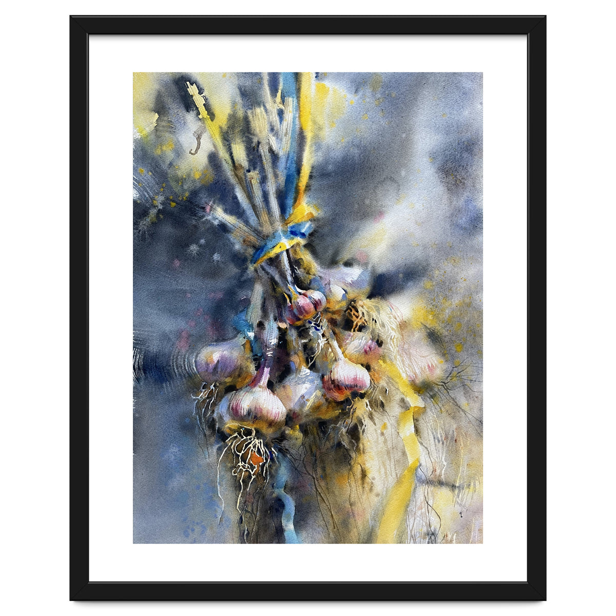 Garlic With Ribbon. Watercolor painting Still life