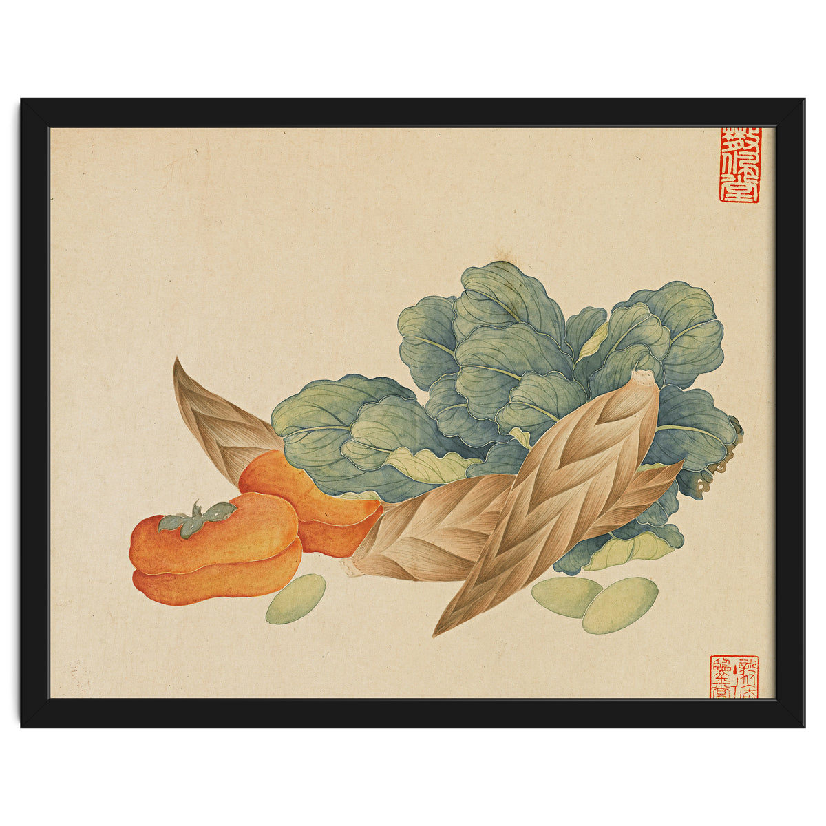 Wang Chengyu~flowers And Vegetables, Vegetables, Fruits, Chinese Cabbage, Lentils, Bamboo Shoots, Persimmons