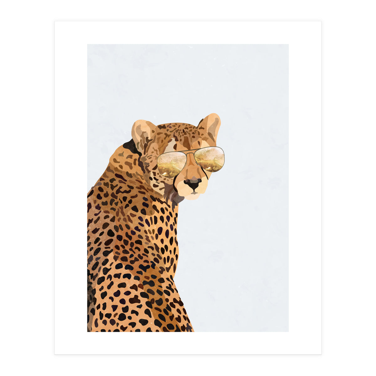 Cool Cat Cheetah Portrait with Gold Sunglasses (Print Only)