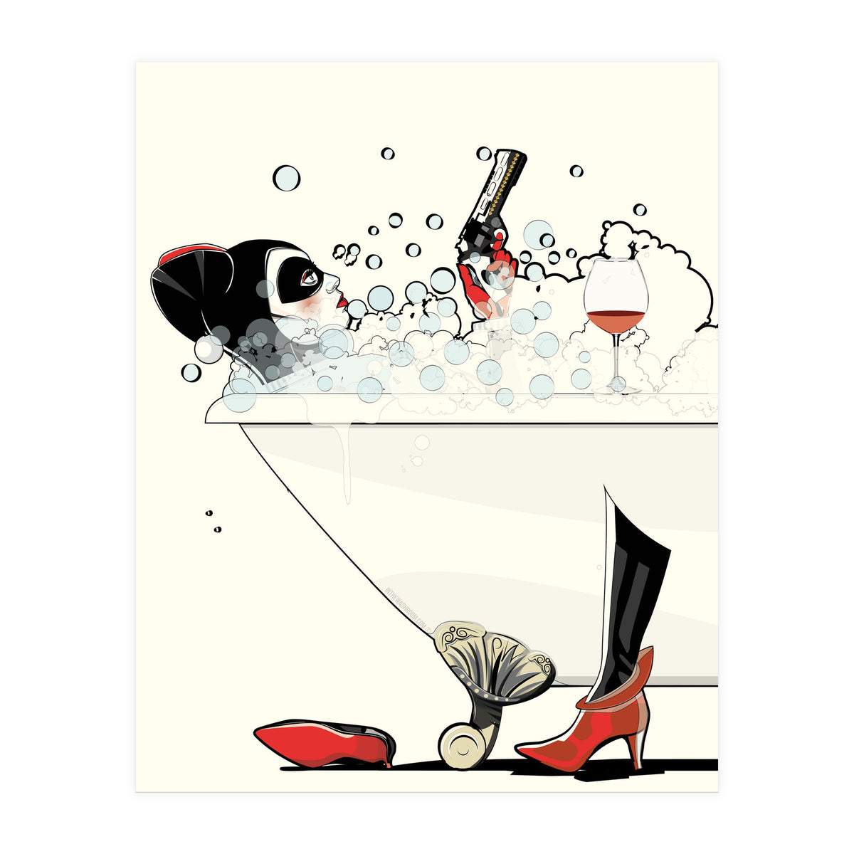 Harley Quinn in the Bath, funny Bathroom Humour (Print Only)