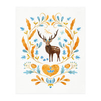 Floral Stag | Blue And Orange (Print Only)