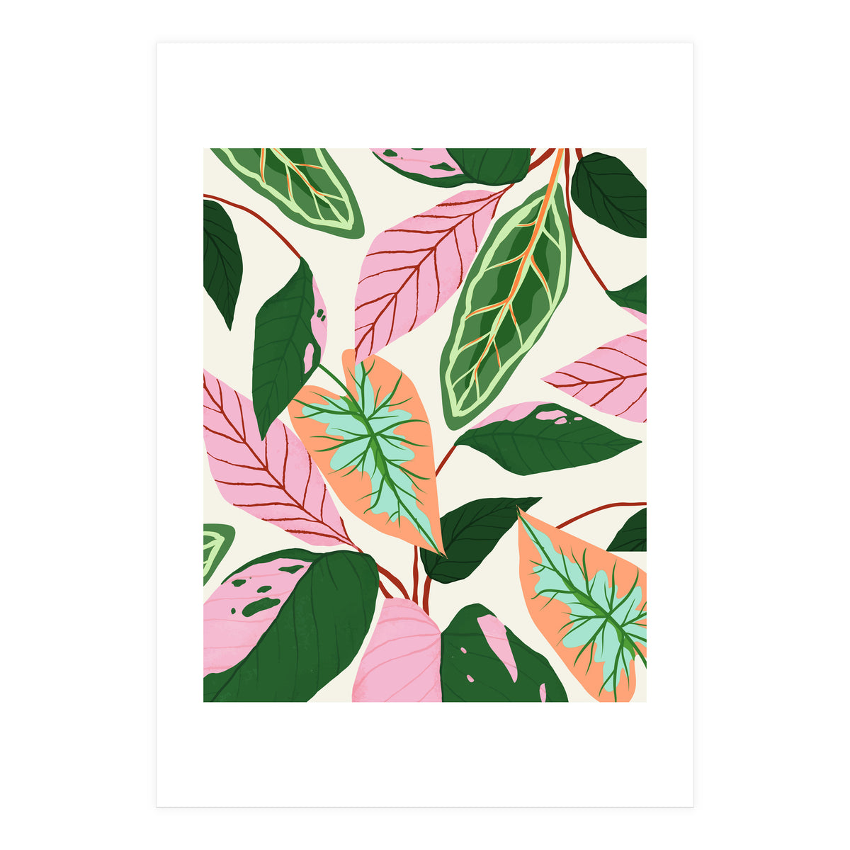 The Inseparable V.01, Nature Botanical Plants, Blush Leaves Modern Boho, Pastel Illustration Garden (Print Only)