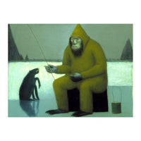 Yeti Ice Fishing With His Dog (Print Only)