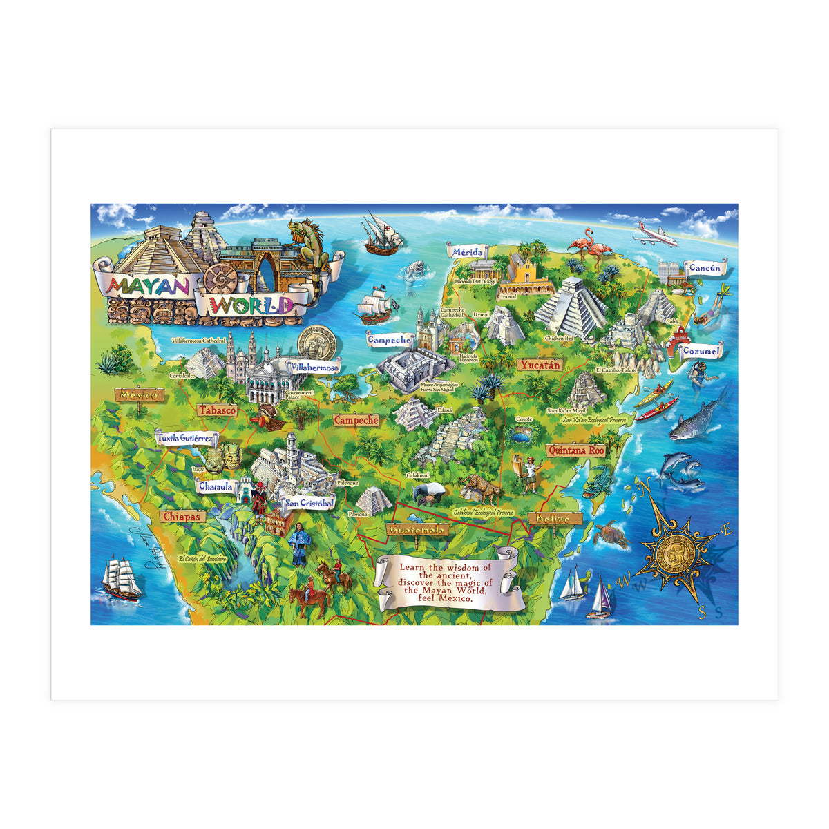 Yucatan Map Illustration (Print Only)