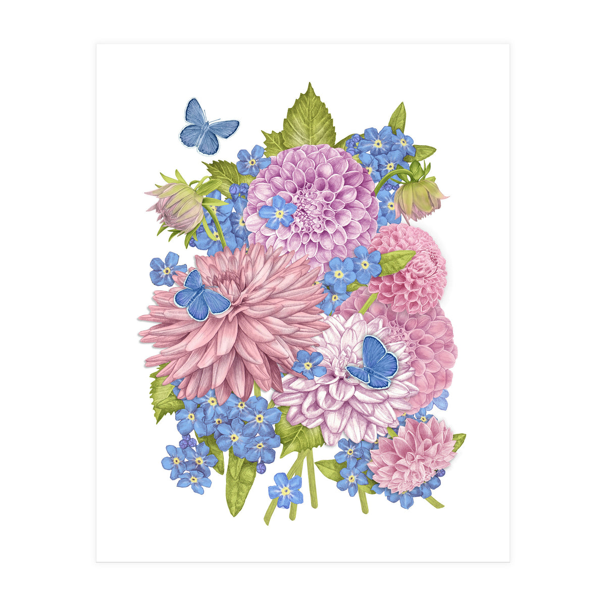 Pink Flowers and Butterflies (Print Only)