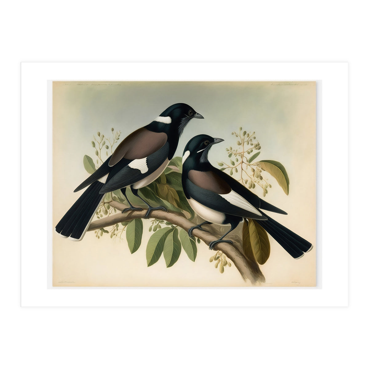 Magpies Vintage Painting (Print Only)