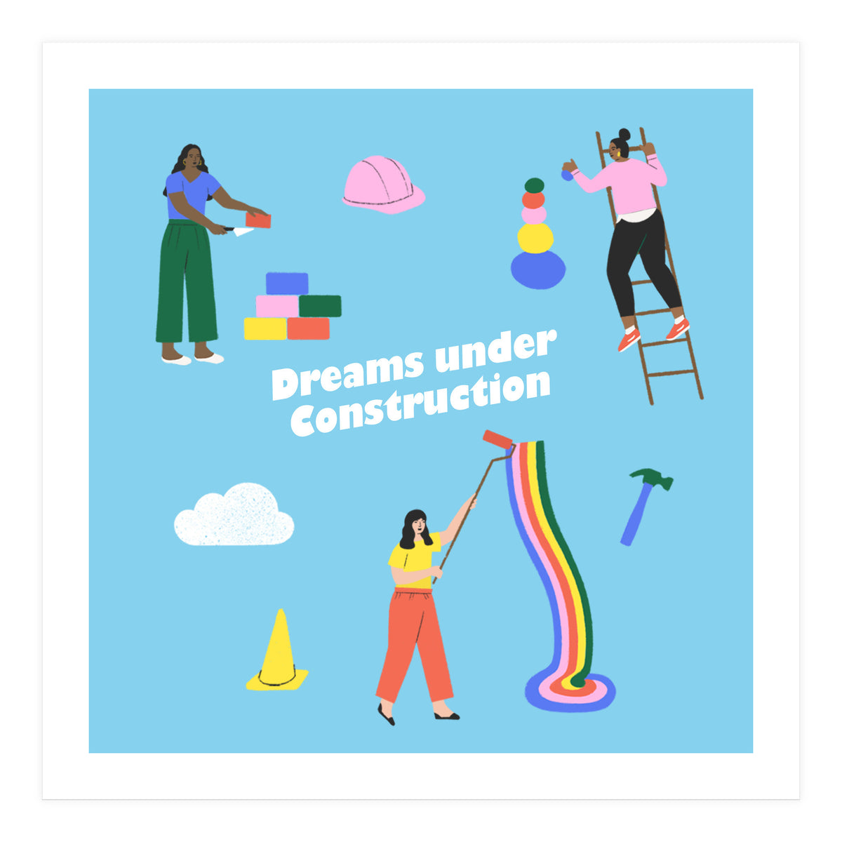 Dreams Under Construction Square Blue (Print Only)