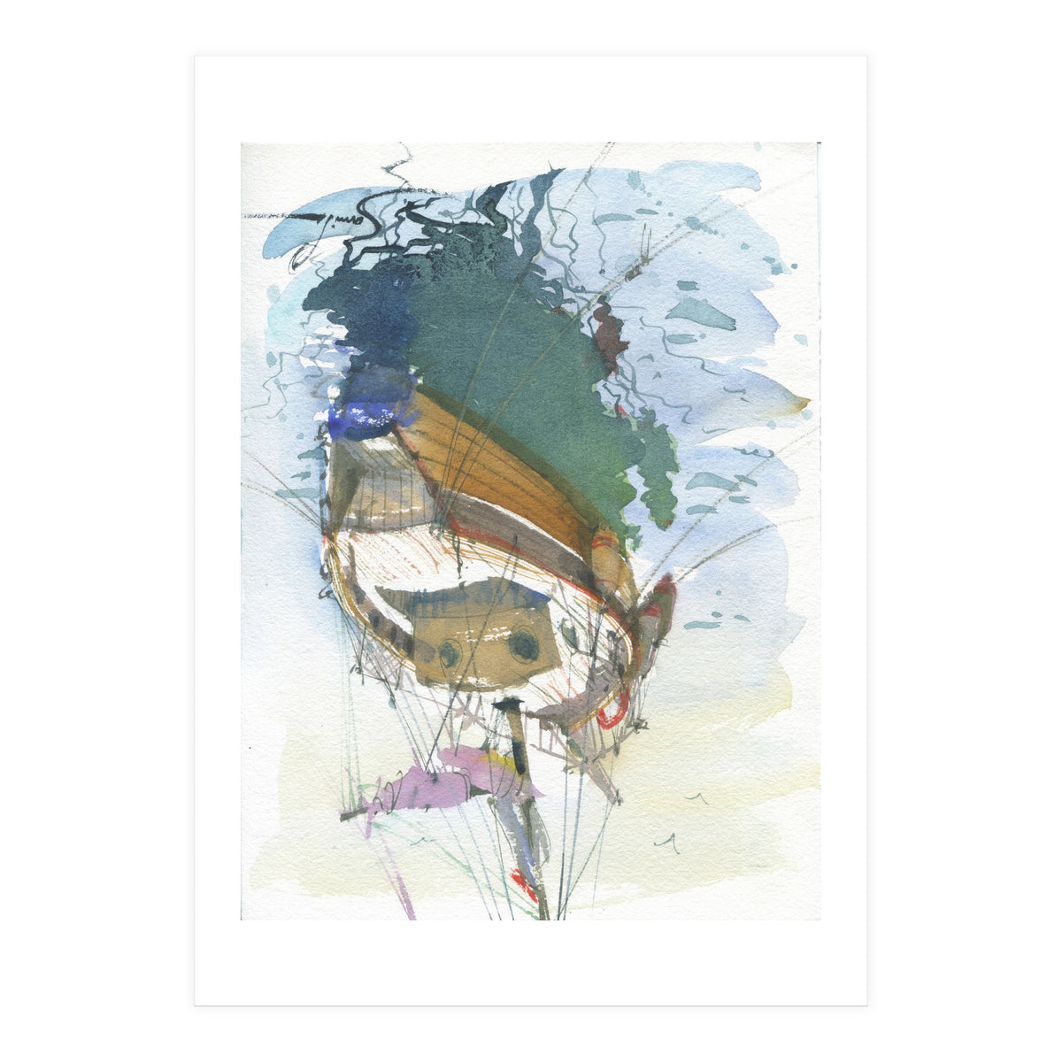 Yacht painting art watercolor (Print Only)