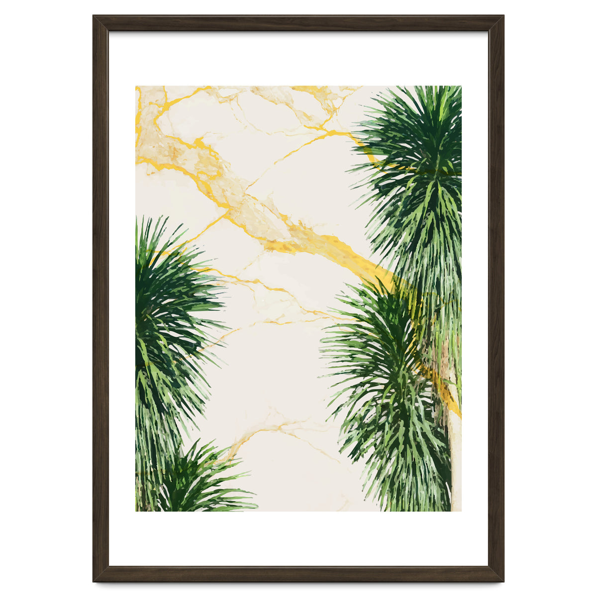 Gold marble texture with palm tree