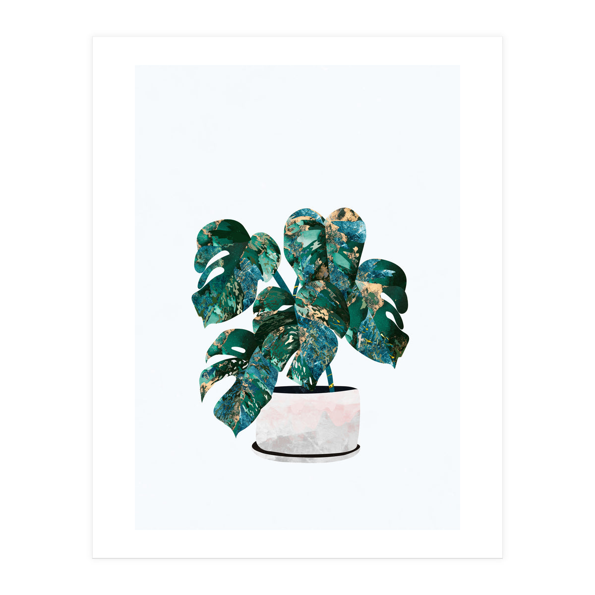 Swiss Cheese Monstera Plant Gold and Green (Print Only)