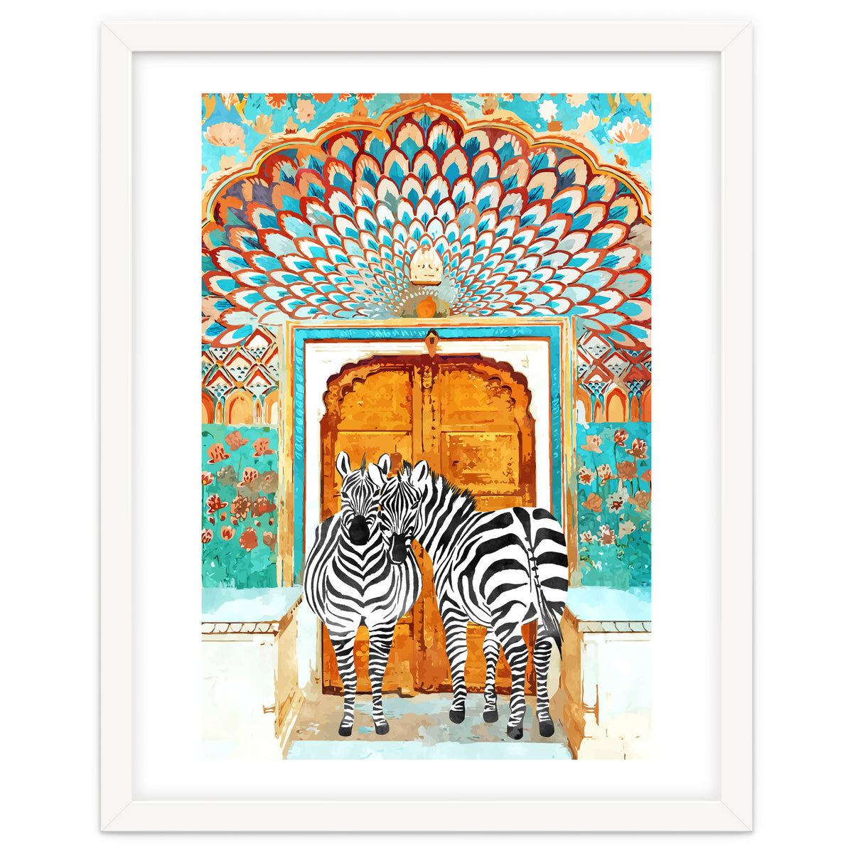 Take Your Stripes Wherever You Go Painting, Zebra Wildlife Architecture, Indian Palace Door Painting