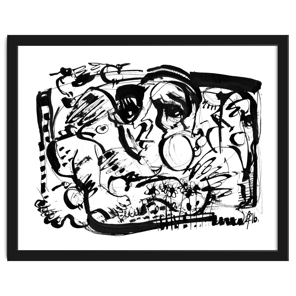 Birds and Flowers - b&w