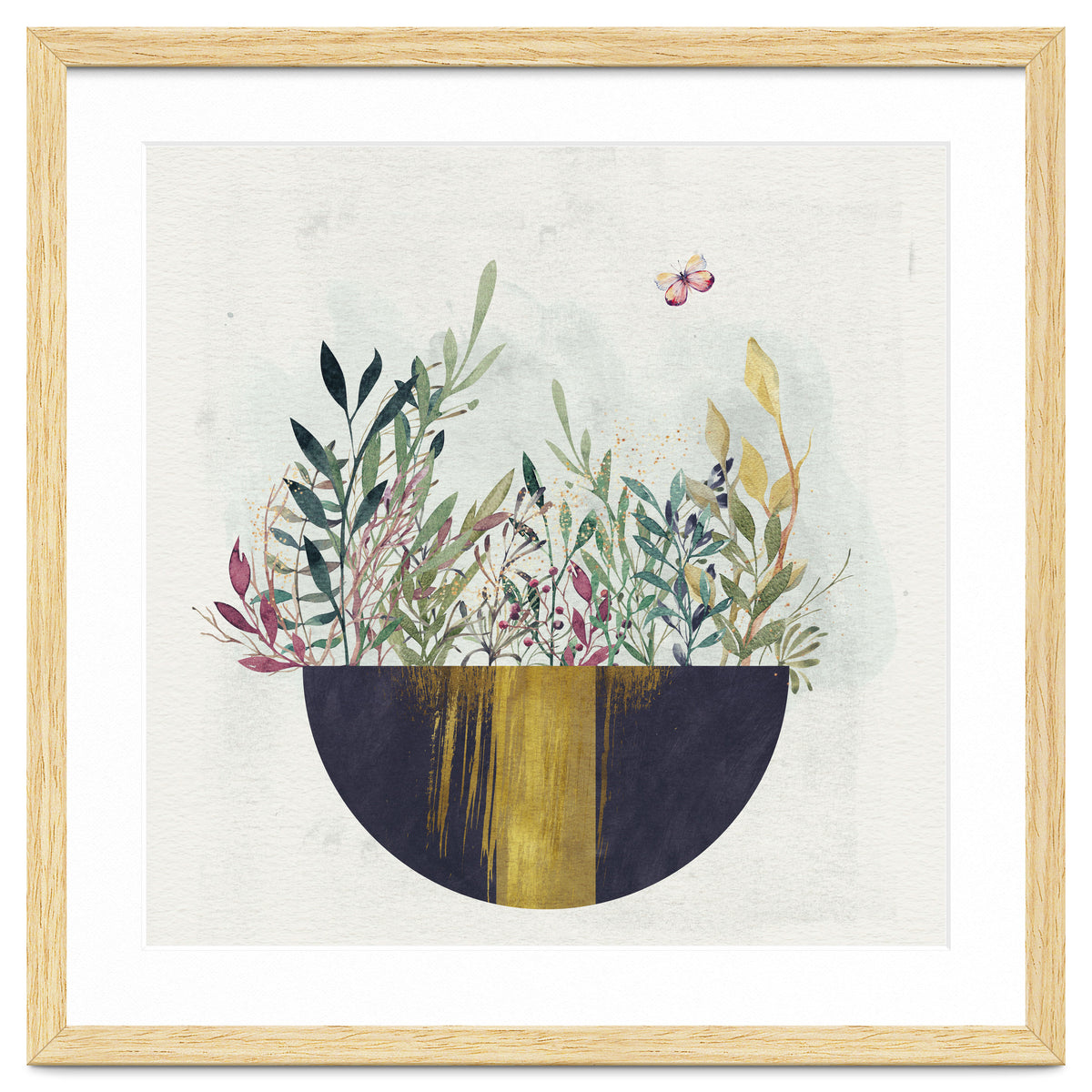 Flowers and leaves in a simple basket