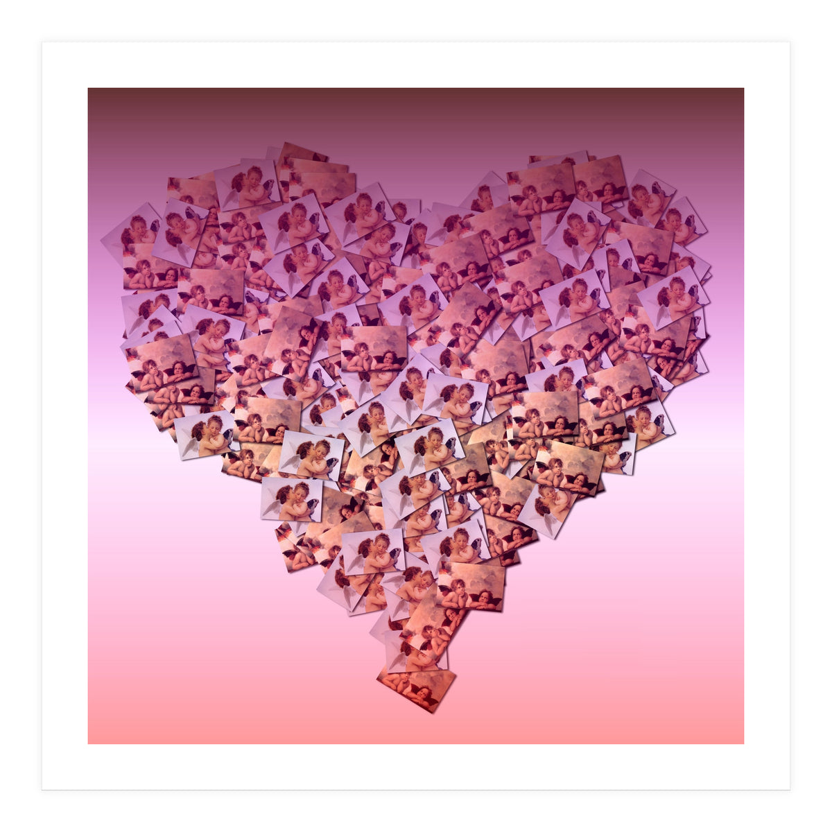 Heart collage of cuddling Cupid like characters (Print Only)