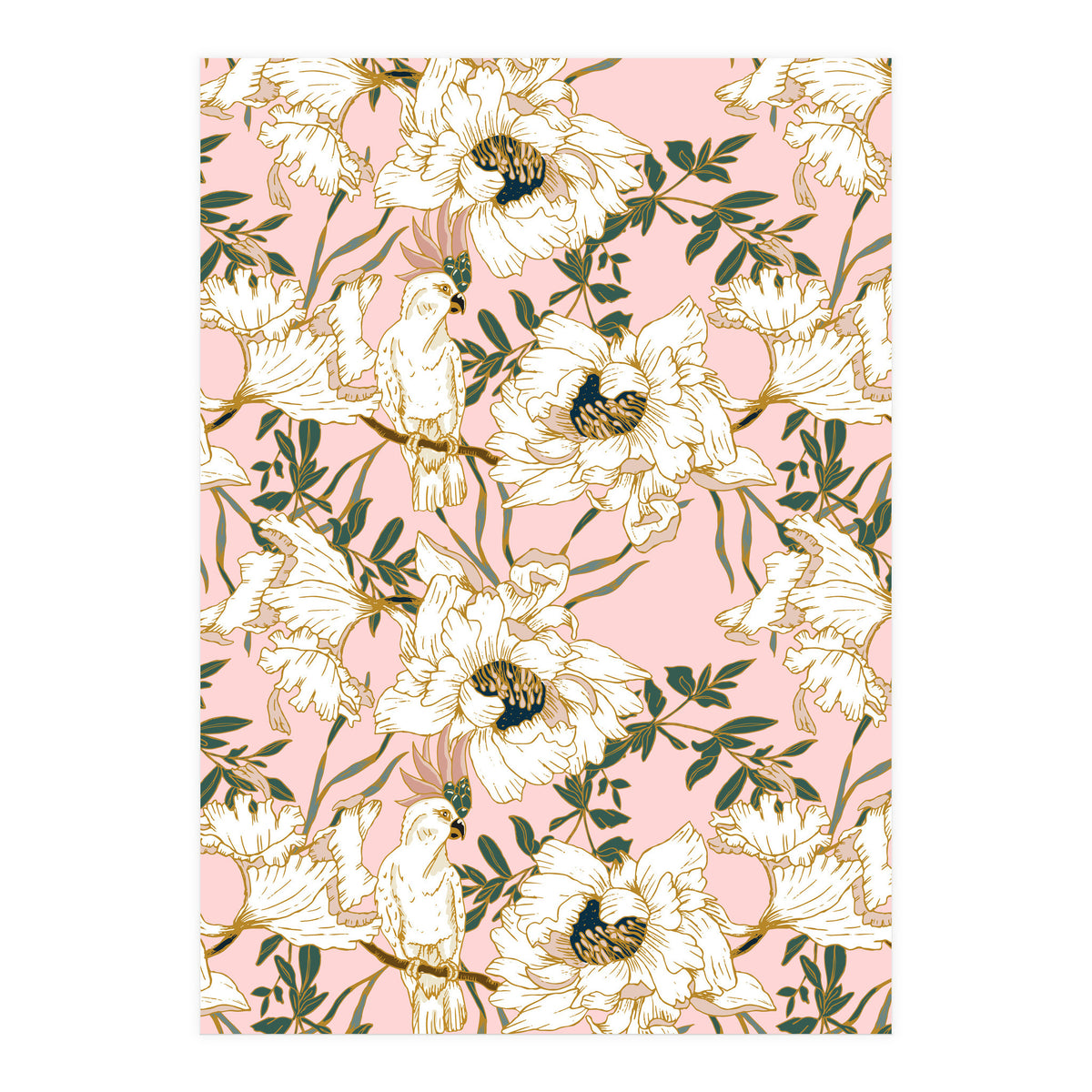 Exotic birds on flowers (Print Only)